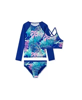 Lands' End Girls Slim Chlorine Resistant Rash Guard Bikini Swimsuit Set