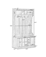 70.80"Hall Tree with 6 Hooks , Coat Hanger, Entryway Bench, Storage Bench, 3-in-1 Design, 39.4INCH, for Entrance, Hallway(White)