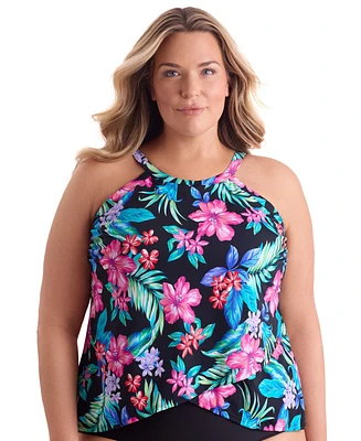ShapeSolver by Mimi Flamingo Women's Barcelona Blues High Neck Tankini Swimsuit Top