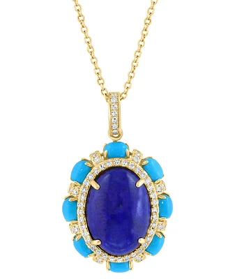 Effy Lapis Lazuli, Sleeping Beauty Turquoise & Diamond (1/4 ct. t.w.) Pendant Necklace in 14k Gold, 17" + 1" extender