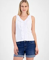 Nautica Jeans Women's Cotton Ruffled V-Neck Tank Top