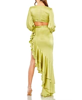 Mac Duggal Women's Cut Out Asymmetrical Ruffled Gown