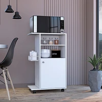 White Mdf Wood Kitchen Cart with Single Door Cabinet and Four Casters