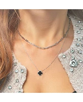 The Lovery Small Onyx Single Clover Necklace 14K White Gold