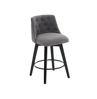 Set of 2 Swivel Counter Height Bar Stools, Linen Upholstered Chairs with Button-Tufted Backrest & 360° Rotation-The Pop Home