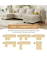 Modern Large U-Shape Modular Sectional Sofa, Convertible Sofa Bed with Reversible Chaise for Living Room, Storage Seat