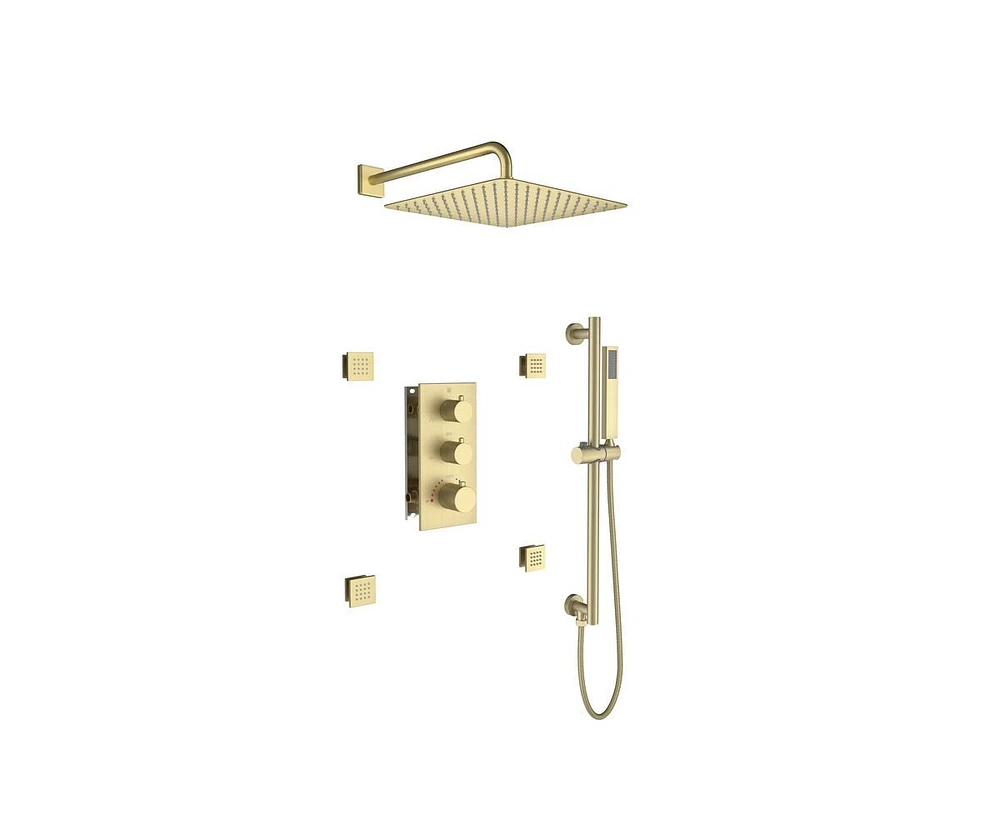 Casainc Wall Mounted Thermostatic Shower System With Body Jets Handheld