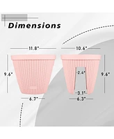 Aoodor 12'' Balcony Rattan Pattern Railing Planter Box with Drainage Holes and Adjustable Brackets for Outdoor Garden Patio,Deck,Fence Set of 4