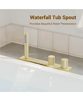 Casainc 2 Handles Deck Mounted Bathroom Tub Faucet Trim with Handshower