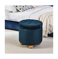 Round Velvet Storage Ottoman with Lid, Multi-Functional Tufted Footrest for Living Room & Bedroom-The Pop Home