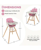 Gouun 3-in-1 Convertible Wooden High Chair with Cushion