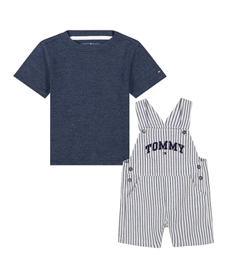 Tommy Hilfiger Baby Boy 2-Piece Solid T-Shirt Vertical Stripe Shortalls Set