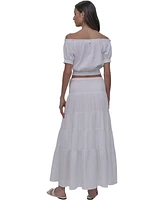 Dkny Jeans Women's Cotton Smocked-Waist Tiered Maxi Skirt