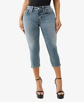 True Religion Women's Jennie Mid Rise Flap Capri Jeans
