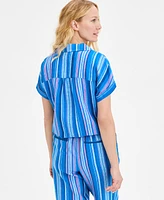 Charter Club Women's Striped 100% Linen Tie-Front Top, Exclusively at Macy's