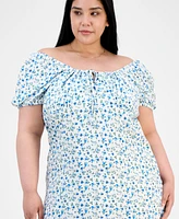 Absolutely Famous Trendy Plus Puffed-Sleeve Dress