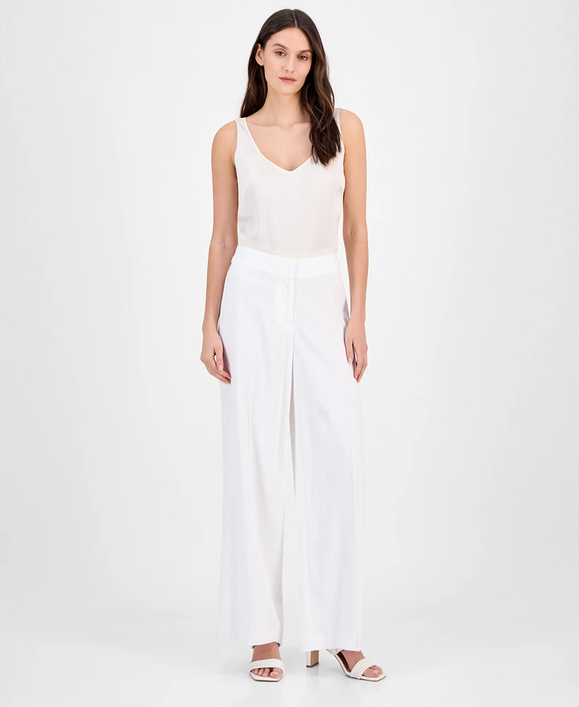 Tahari Asl Women's Linen-Blend Wide-Leg Pants