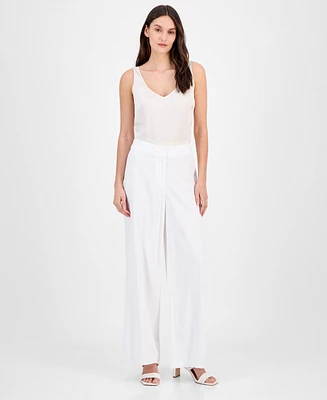 Tahari Asl Women's Linen-Blend Wide-Leg Pants