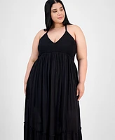 Absolutely Famous Trendy Plus Smocked X-Back Maxi Dress