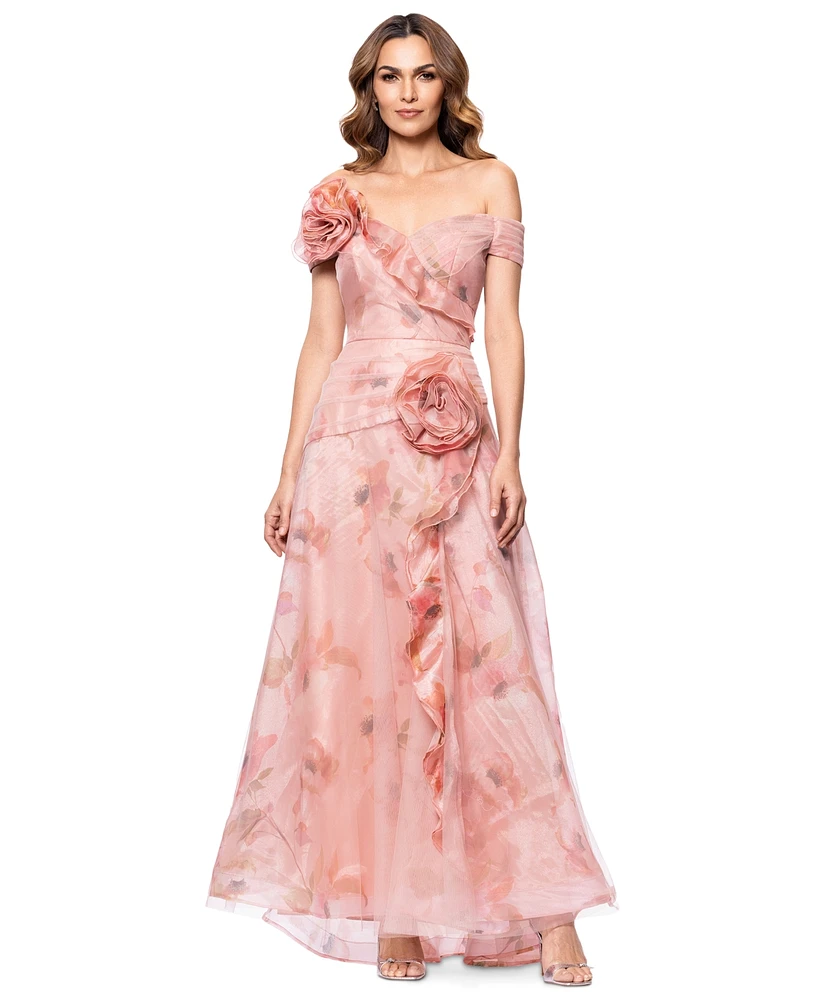 Betsy & Adam Women's Off-The-Shoulder Floral Organza Ball Gown