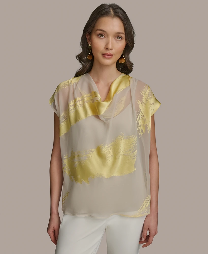 Donna Karan New York Women's Printed Cap-Sleeve Blouse