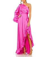 Mac Duggal Women's Long One Sleeve Asymmetrical Ruffle Hem Gown