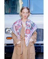 Jessie Zhao New York Double Sided Wool Silk Scarf Of Pink Garden
