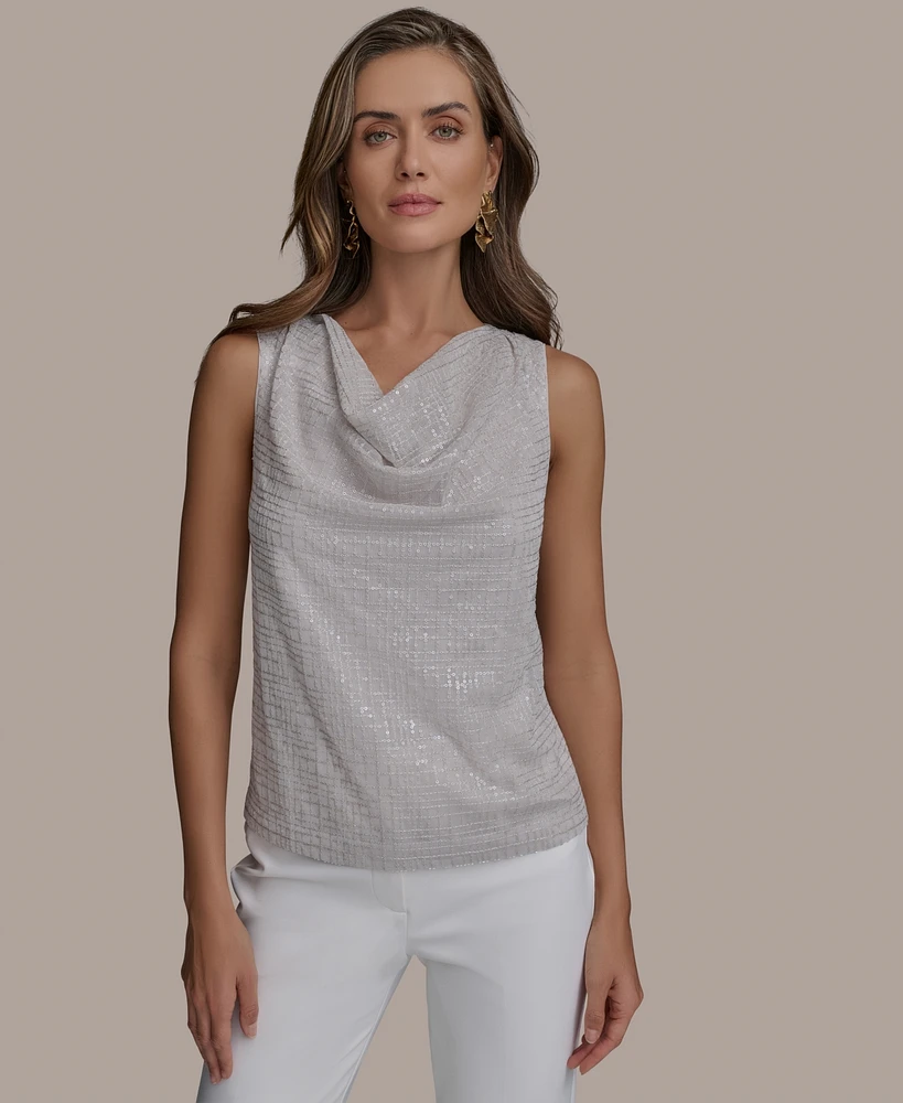 Donna Karan New York Women's Sequined Cowlneck Top