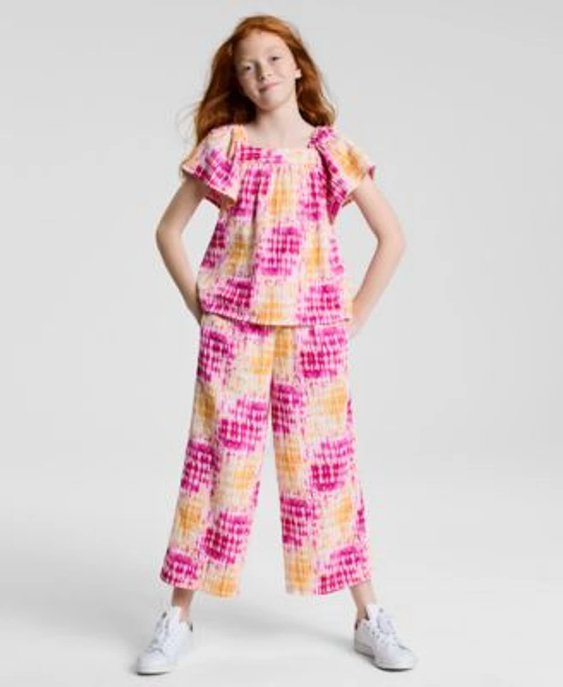 Epic Threads Big Girls Coast Dye Flutter Top Wide Leg Cropped Pants Exclusively At Macys