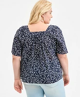 Style & Co Plus Printed Square-Neck Top, Exclusively at Macy's