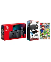 Nintendo Switch 32GB Console Gray Joy-Con Bundle with Surge 11-In-1 Accessory Starter Pack and Mario Party Superstars