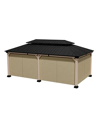 12 x 20 Feet Cedar Solid Wood Frame, Galvanized Steel Double Top Gazebo, Equipped with 4 Waterproof Curtains