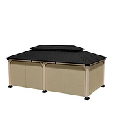 12 x 20 Feet Cedar Solid Wood Frame, Galvanized Steel Double Top Gazebo, Equipped with 4 Waterproof Curtains