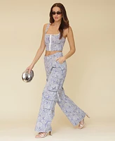 Avec Les Filles Women's Floral Print Wide-Leg Cargo Pants