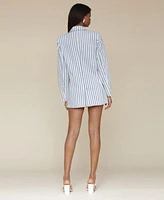 Avec Les Filles Womens Oversized Striped Blazer Belted Cuffed Striped Shorts