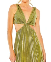 Mac Duggal Women's Pleated Metallic Cutout Gown