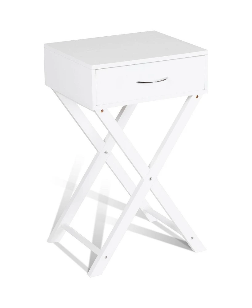 Design Sofa Side Table with X-Shape Drawer for Living Room Bedroom