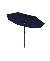 Mondawe 11 ft Solar Led Lighted 3-Tier Outdoor Patio Market Umbrella with Double Air Vent and Push Button Tilt
