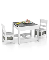 Kids Table Chairs Set With Storage Boxes Blackboard Whiteboard Drawing
