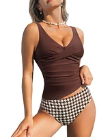 Cupshe Women's Wrapped Tankini Top & Tropical Mid-Rise Bottoms Set