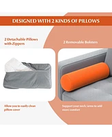 Modern Loveseat Sofa with 2 Bolsters and Side Storage Pocket