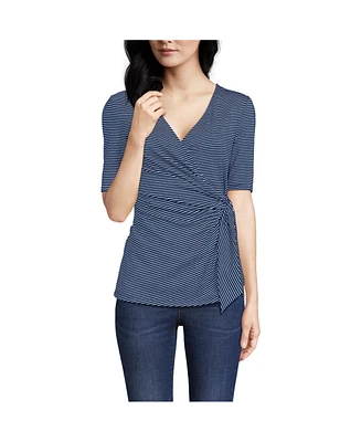 Lands' End Women's Elbow Sleeve Lightweight Jersey Side Tie Blouse