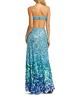 Mac Duggal Women's Thin Strap Cut Out Gown With Ombre Sequins