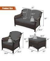 Gymax 5 Piece Outdoor Patio Rattan Conversation Sofa Furniture Set w/ Cushions