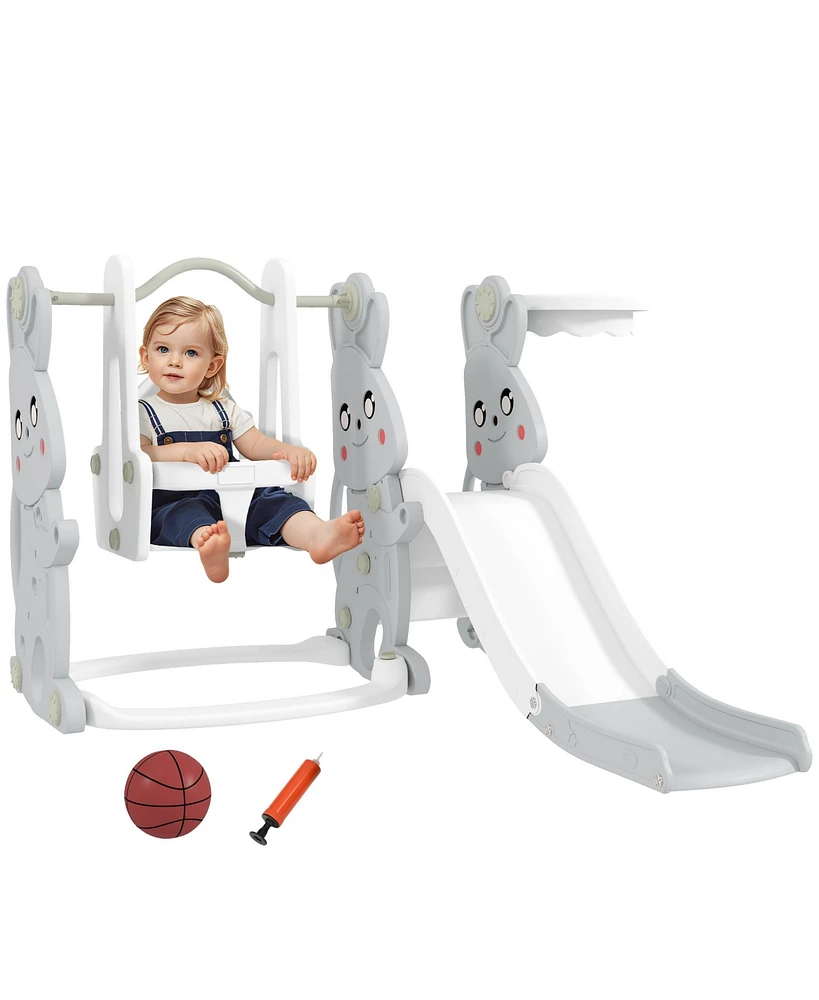 Qaba 4 1 Toddler Slide and Swing Set w/ Climber, Basketball Hoop,