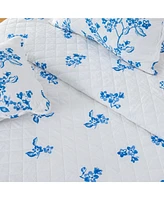 Linery & Co. Blue Floral with Scalloped Hem Microfiber Quilt Set With Shams