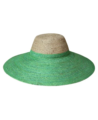 Riri Duo Jute Handwoven Straw Hat In Natural & Kelly Green