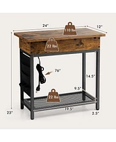 Industrial End Table with Charging Station and Flip Top