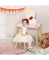 2-in-1 Children Vanity Table Stool Set with Mirror