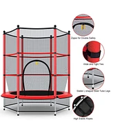 55" Trampoline for Kids, Children Trampoline w/Safety Enclosure Net & Spring Pad & Bulit-in Zipper Sturdy Steel Frame, Mini Outdoor Indoor Trampoline